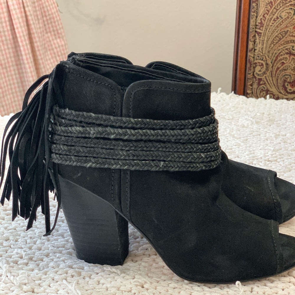 BCBG Fringe Peep Toe Bootie - 7  Slightly Used